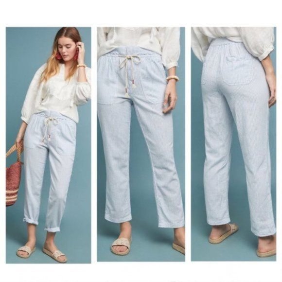 Anthropologie Pants - Anthropologie Seashore Linen Blue Striped Pants